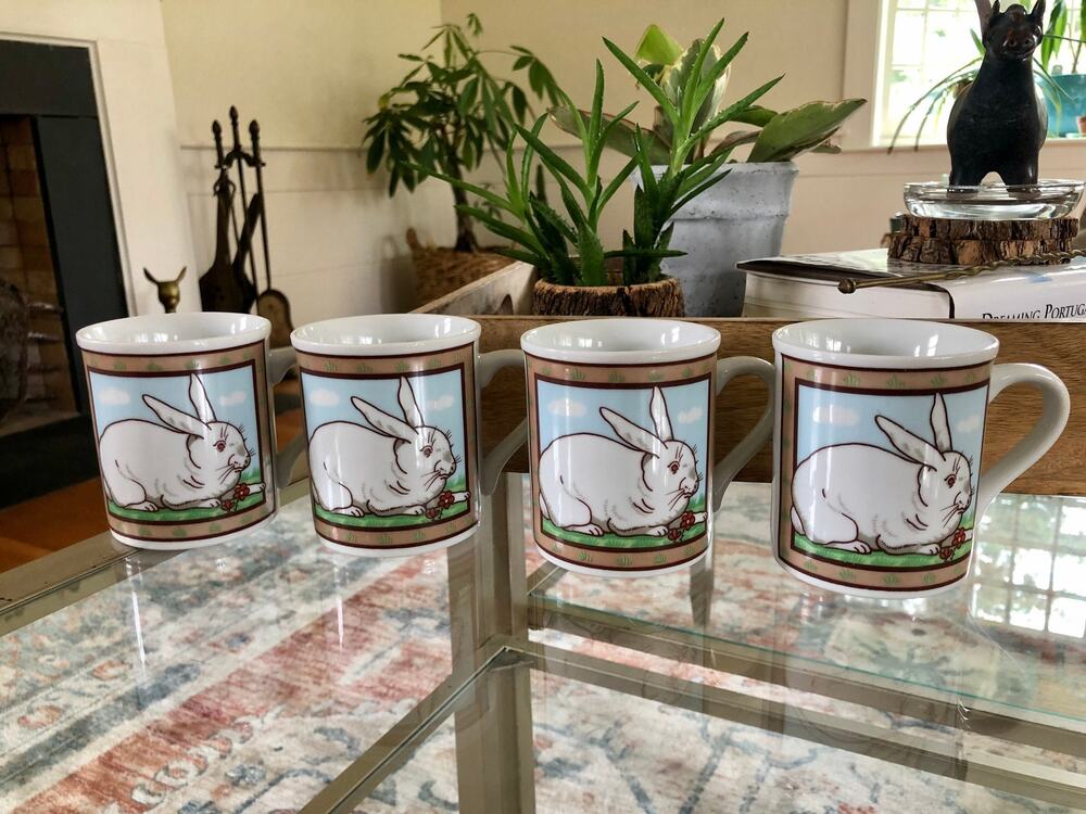 Vintage Stoneware Bunny Mugs Set of 4 Farmhouse Easter Japan Coffee Tea